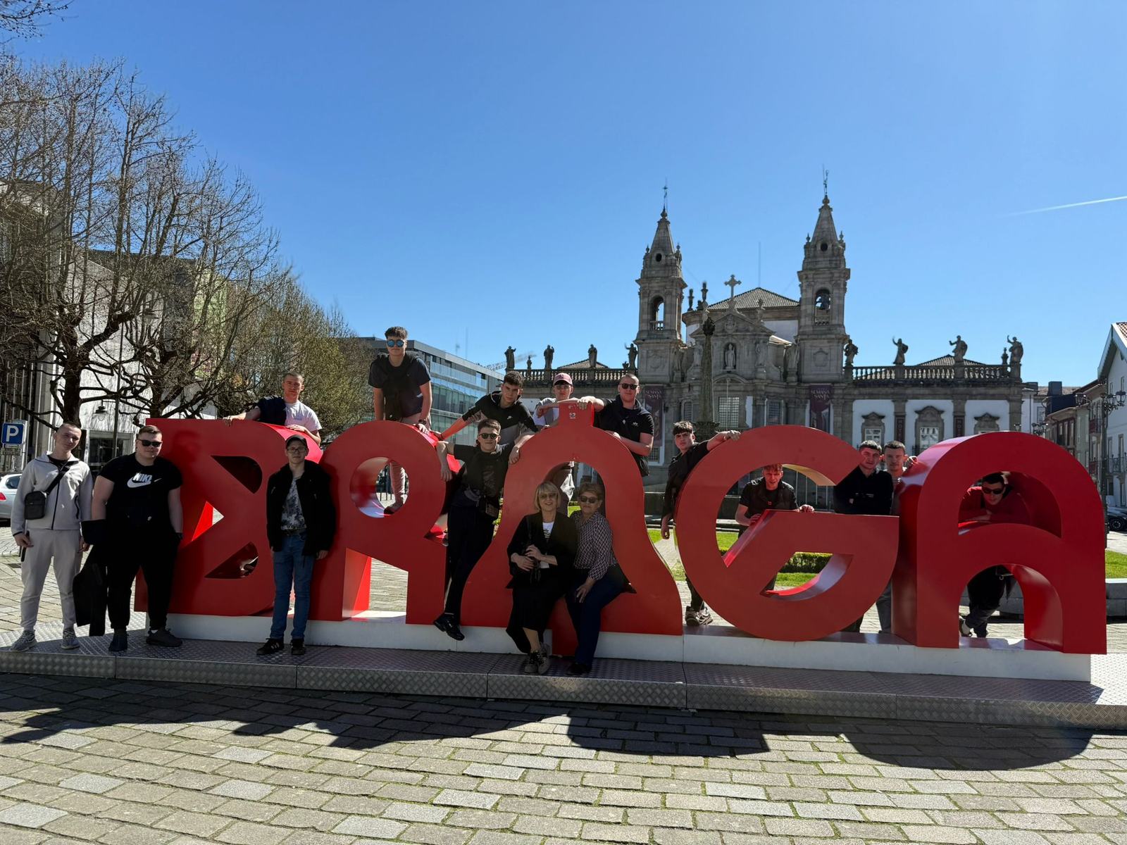Group of participants at the BRAGA letters in the city centre