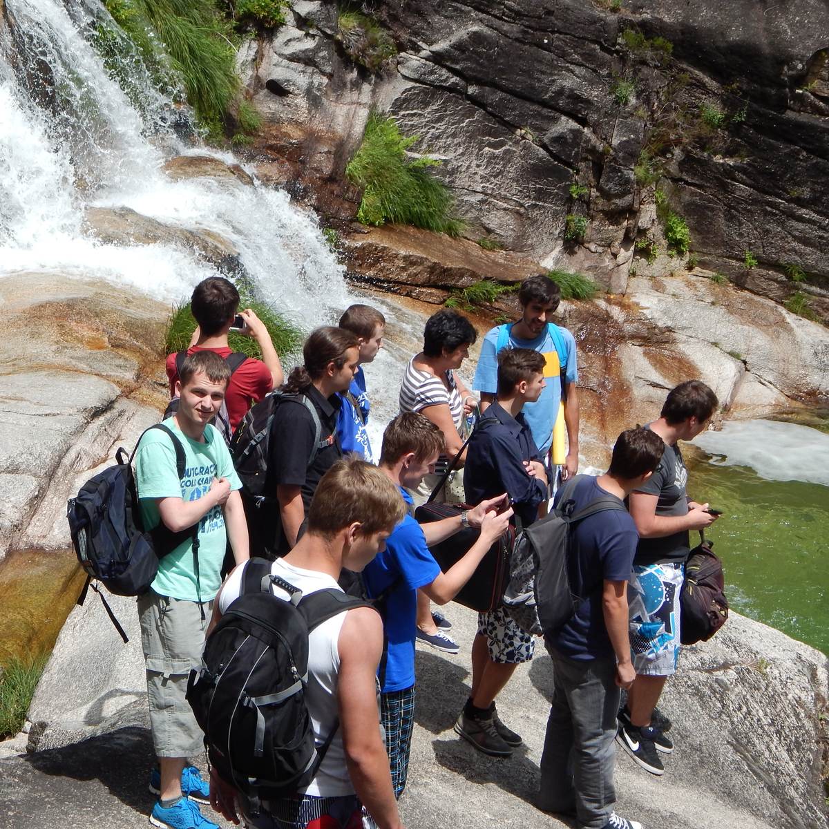 Group at a waterfall in the Peneda-Gerês National Park