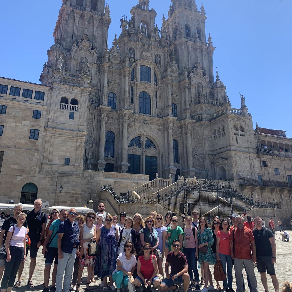 Group in front of the cathedral of Santiago de Compostela